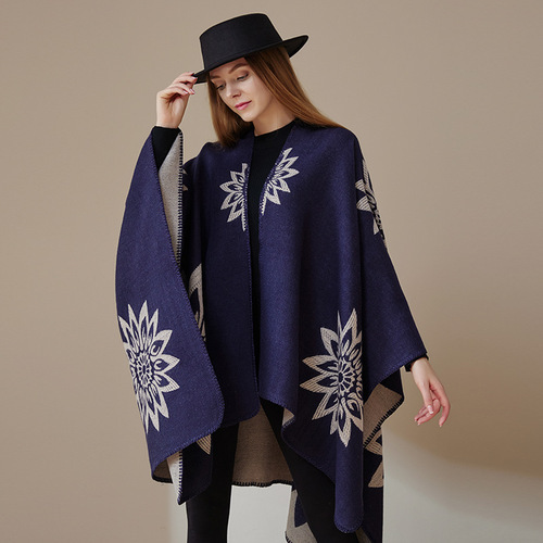 Autumn and winter European and American foreign trade warm shawl for women, imitation cashmere scarf, knitted blanket, double-sided thickened cloak for winter