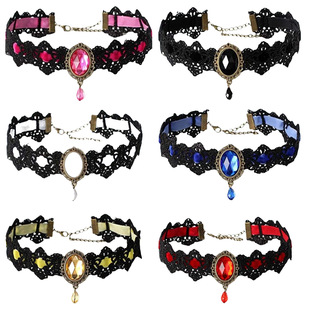 Cross Border Lace Necklace Gothic chocker Collar Rhinestone Black Halloween Necklace Gift Amazon