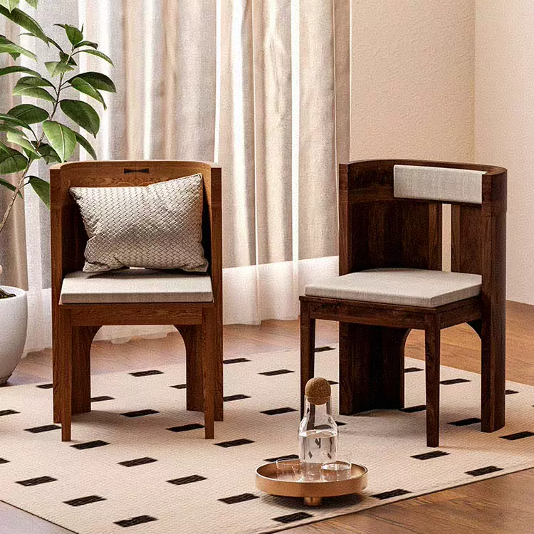 侘寂风老榆木靠背椅中古民宿昌迪迦尔餐椅原木咖啡店家用网红椅