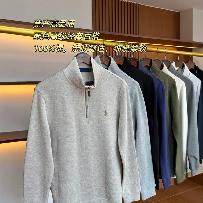 Dongguan-Made Pure Original Rl Ralph 27 Spring and Autumn New Half-Zip Stand Collar Cotton Casual Jersey Sweatshirt for Men and Women