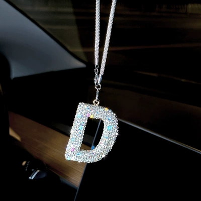 Clay Rhinestone Car Rearview Mirror | Car hanging - pendant-diamond-letter-d