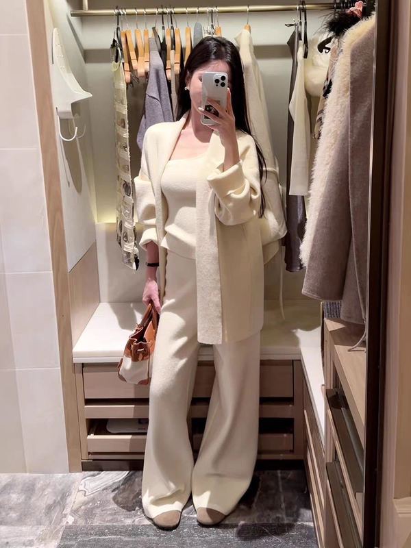 法式休闲风针织套装女秋冬简约毛衣外套高腰阔腿裤背心三件套1342|undefined
