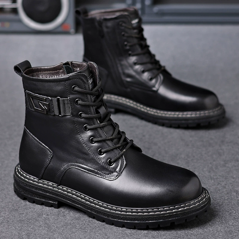 Зимние мужские Ботинки Martin, Мужская обувь из натуральной кожи, высокие хлопчатобумажные туфли на флисовой подкладке, в британском стиле ретро, из воловьей кожи с верхним слоем