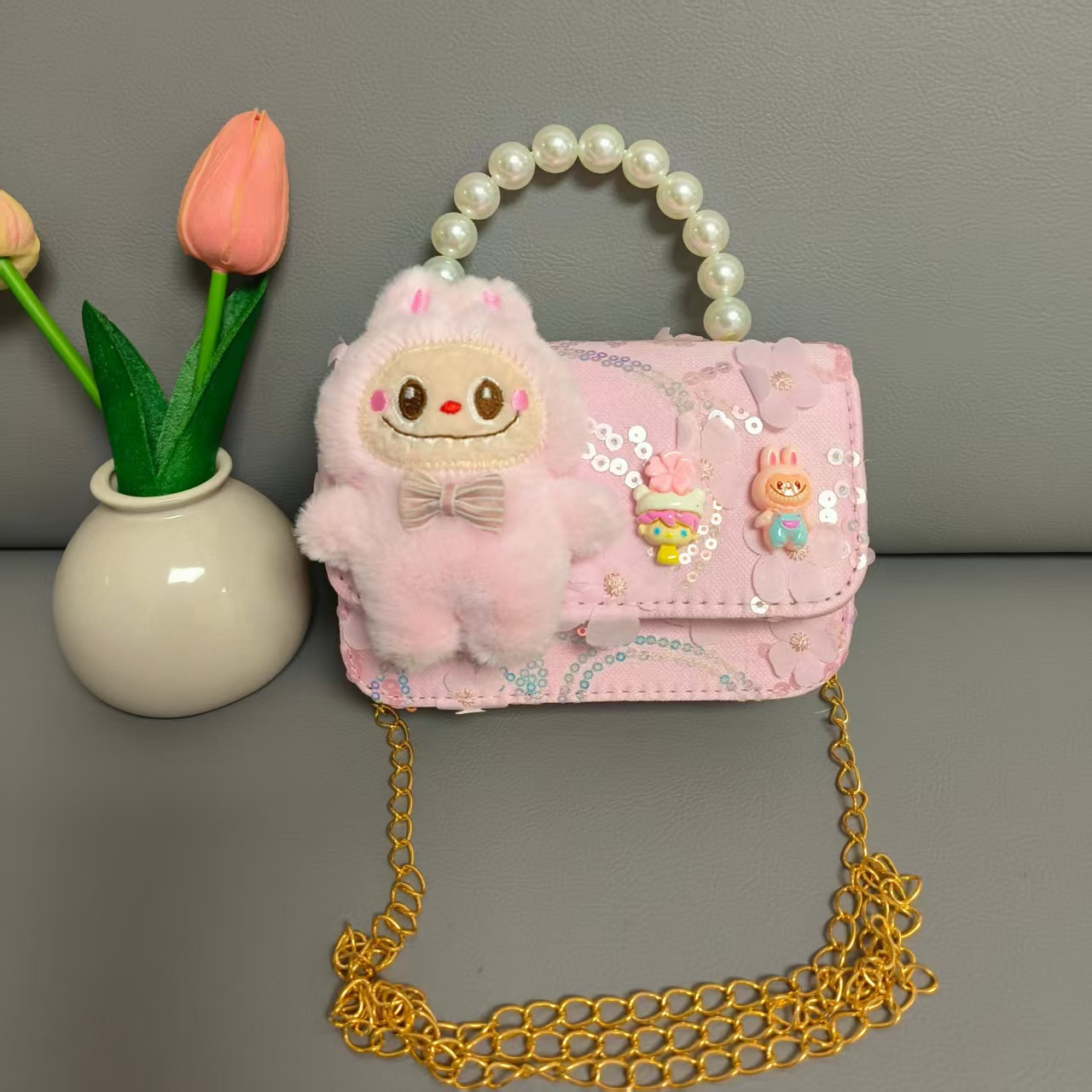 2025 nuevo bolso de perlas para niños bolso de cinturón con cuentas bolso de Año Nuevo para chicas bolso de muñecas accesorios bolso pequeño viento fragante