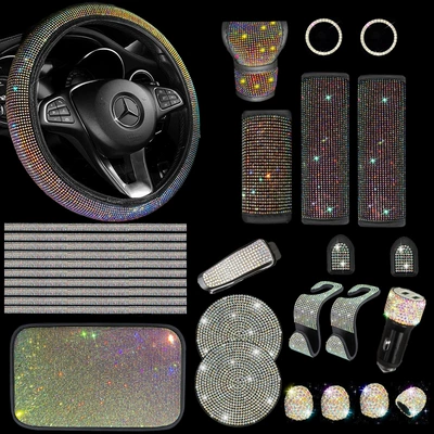 rhinestone suit car steering wheel cover | Steering wheel cover - ab-color-38cm