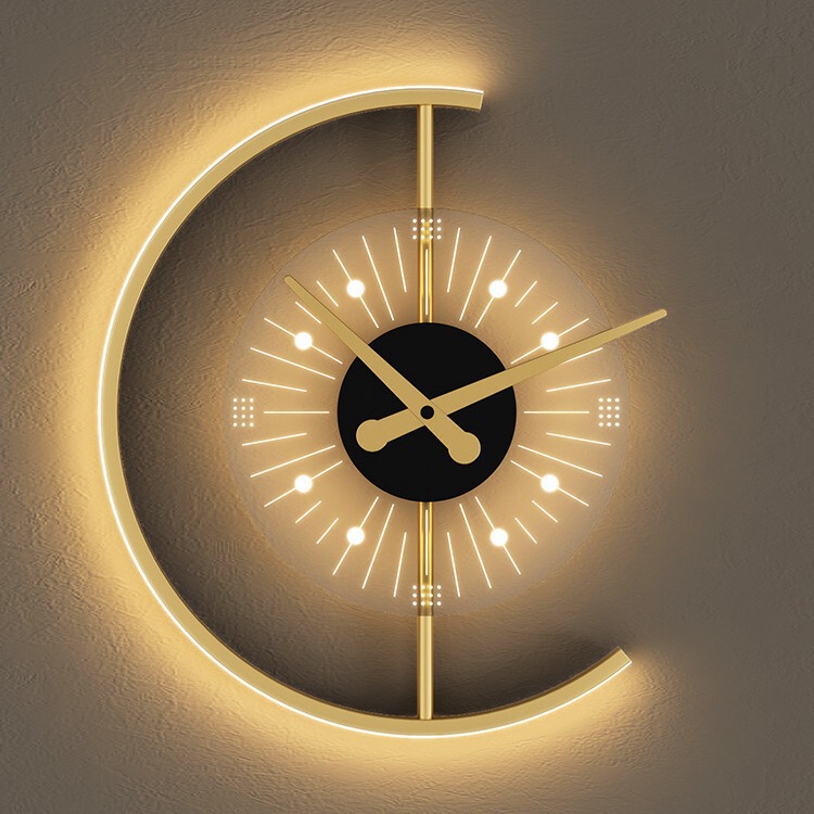 Living room light luxury creative clock wall lamp bedroom bedside background wall lamp science and technology sense modeling decoration charging wiring-free