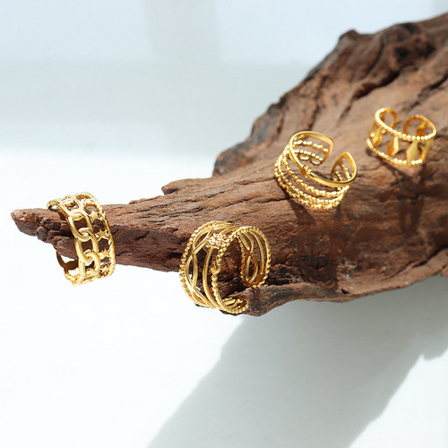 Trendy Geometric Mix-and-Match Gold-Plated Titanium Steel Ring for sale in Europe and America, Non-fading Hip-Hop Style Fingertip Ring