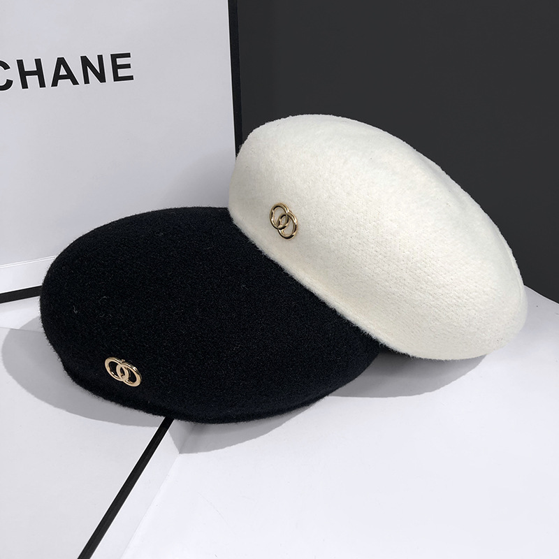 Ull Strikket Beret Kvinners Høst og Vinter Britisk Allsidig Artist Hatt Koreansk Versjon Mote Bud Gresskar Hat Trend_voghion.com