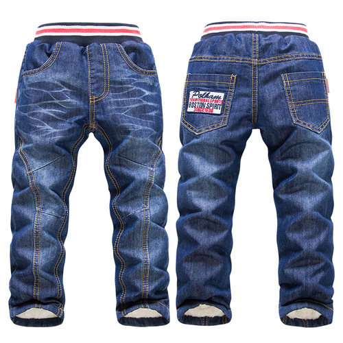 Children's autumn and winter jeans for small and medium-sized children's thick cashmere, boy's cashmere straight pants, baby's warm pants