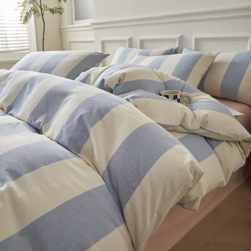 Nuevo estilo nórdico cama de algodón puro traje de cuatro piezas sábanas de algodón lavado de algodón edredón conjunto de dormitorio de tres piezas 2025 nuevo