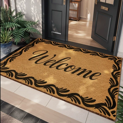American-Style Wear-Resistant, Dirt-Resistant, Easy-Care Non-Slip Mat for Home Entrance, Cross-Border Best-Selling Floor Mat, Entry Door Mat (Avtomobil döşəmə paspasları) - european-style-rolled-edge-welcome-imitation-coconut-palm-floor-mat-3050cm-imitation-coconut-palm