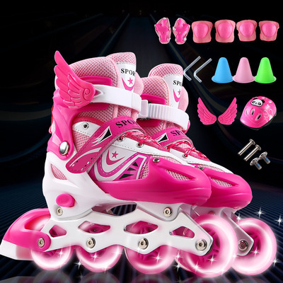 溜冰鞋儿童全套装可调PVC全闪光直排轮小孩轮滑鞋滑冰鞋男童女童|ru