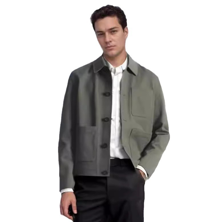 Spring and Autumn new men's solid color casual single breasted lapel jacket workwear multi pocket shirt_voghion.com