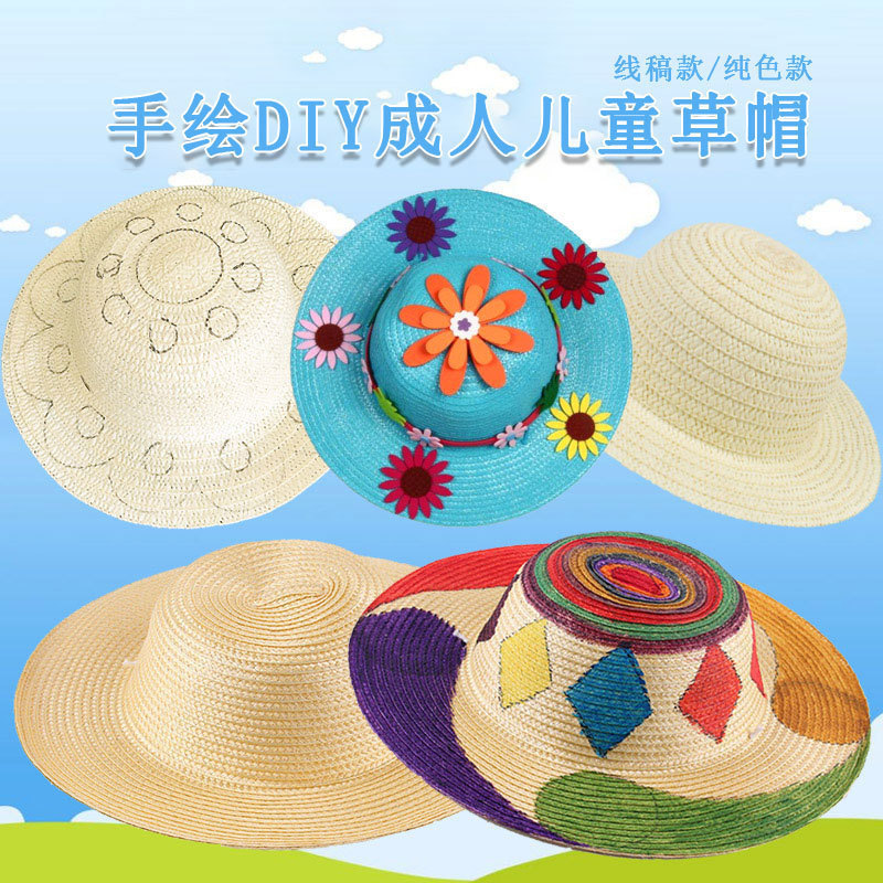 Painting Straw Hat Woven Hat Line Drawing Straw Hat Graffiti Color Hand-Painted Adult Handmade DIY Creative Decoration Material