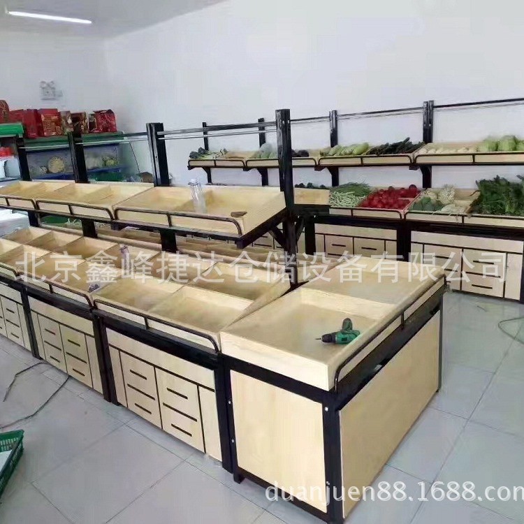 厂家新款钢木水果蔬菜货架 便利店超市蔬果架 实木果蔬生鲜架金属