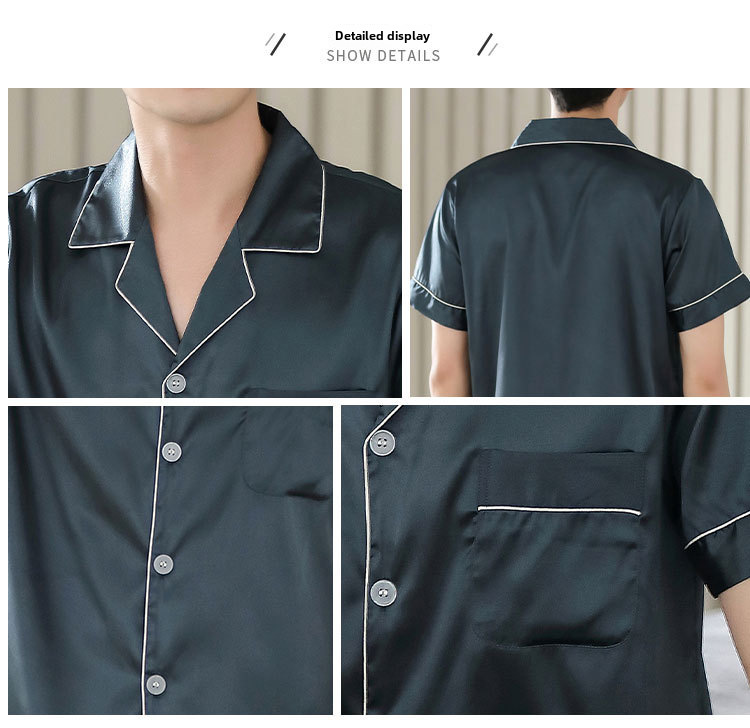 Han Yatong Summer Couple Pajamas Simulation Silk Short-sleeved Shorts Set Thin Men's and Women's Home Clothes 5075_voghion.com