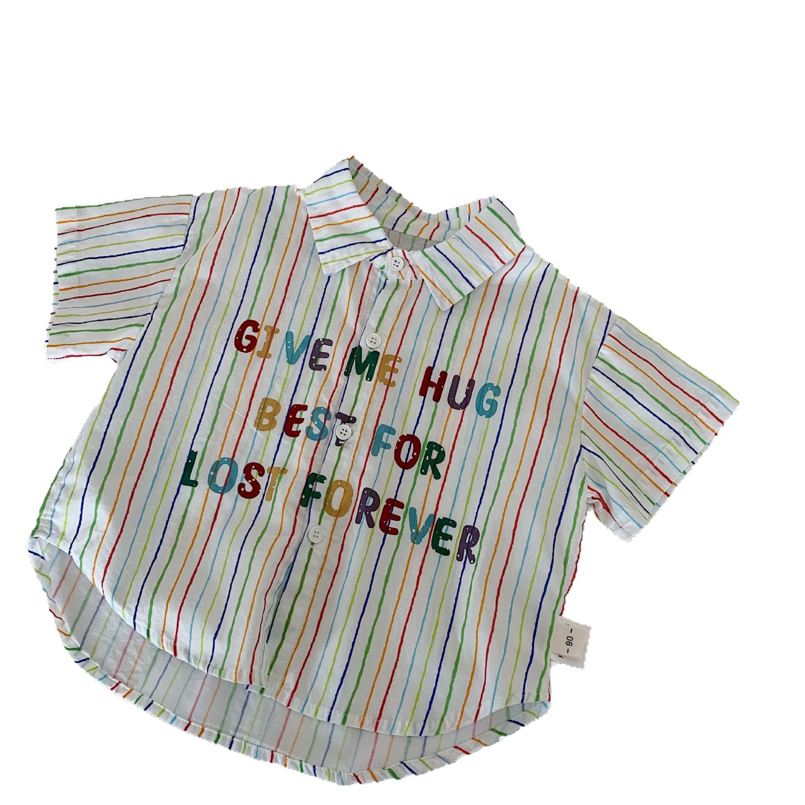 Camisa para niños Maibao 2025 verano nuevo estilo niños coreanos letras de rayas de color camisa de manga corta ropa de verano occidental para bebés