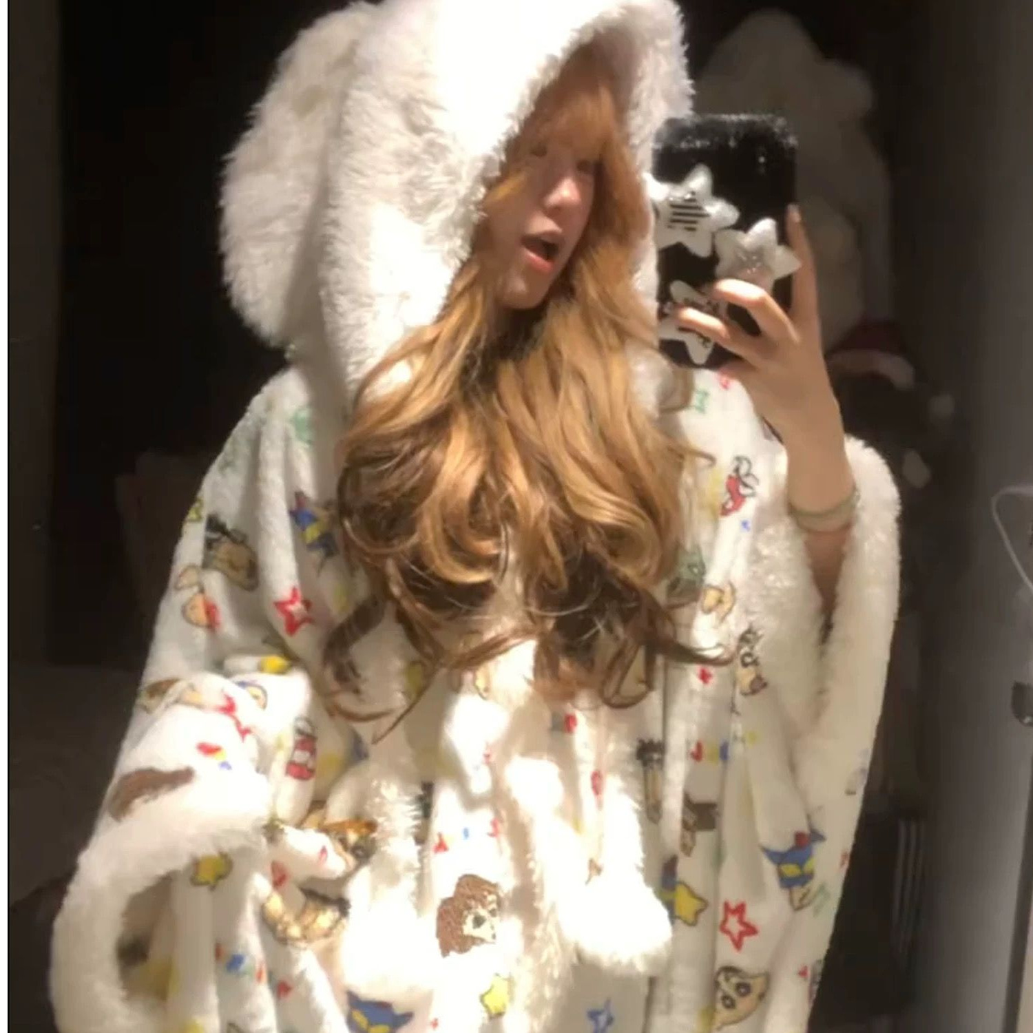 Cartoon Hooded Pajamas, Winter Fleece-Lined and Thickened, Warm Home Wear Set, Long Plush, Cross-Border Trade, Can Be Worn Outside