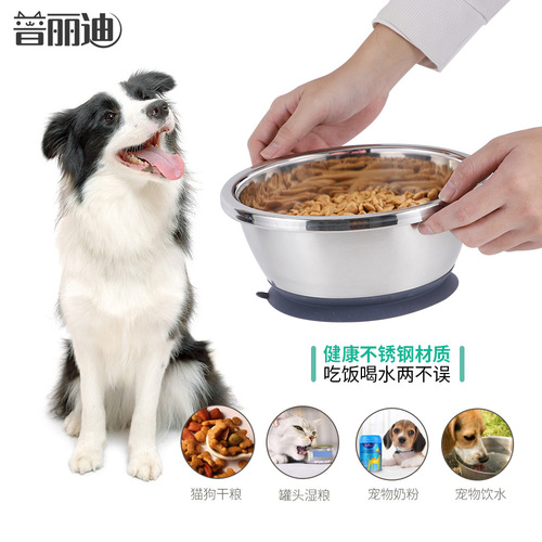 Stainless steel pet bowl silicone suction cup bowl non-slip dog bowl Amazon new dog bowl pet food bowl feeding