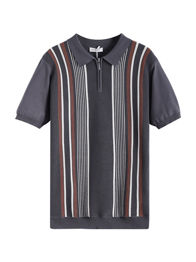 Polo de seda de hielo para hombre T rayas Paul tejido de negocios de alta gama camiseta masculina con cuello camiseta de secado rápido verano