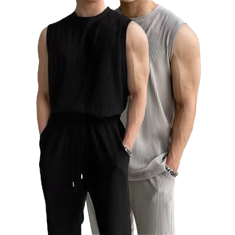 Cross-Border Popular European Size Plus Size Sports Vest Suit Men's Sleeveless T-Shirt Pants Quick-Drying Summer Factory Wholesale