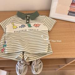 2子供服24夏新作韓国風ベビー男の子スーツ子供ストライプポロTシャツショーツ2点セット