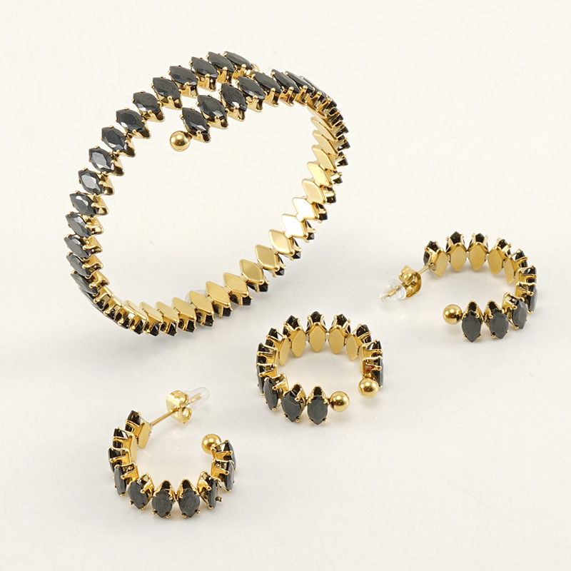 Wholesale Fashion Eye Stainless Steel Inlay Zircon Bracelets Earrings display picture 4