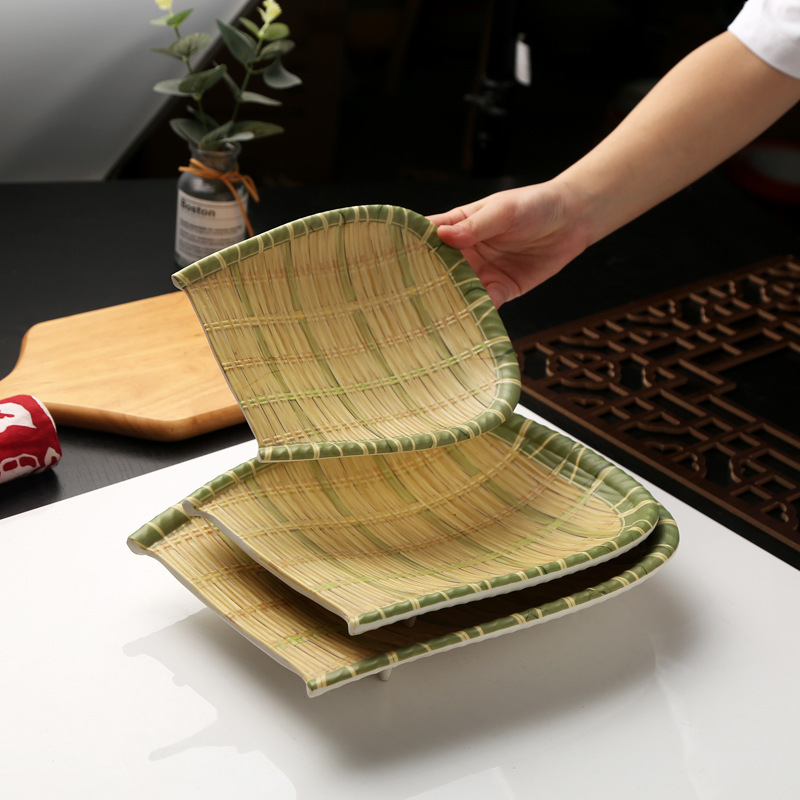 Melamine Side Dish Hot Pot Plate Popular Tableware Plastic Imitation Porcelain Bamboo Dustpan Plate Creative Hotel Cold Dish Plate