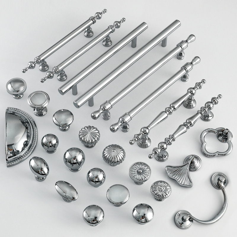 Factory Direct Sales French Brass Single Hole Light Luxury Handle Simple Cabinet Silver Cabinet Bright Silver French Drawer Handle