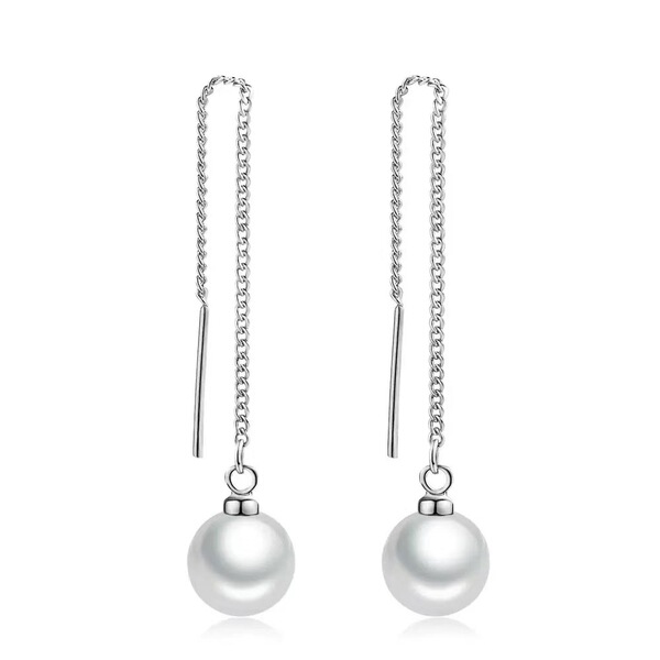 Long fashionable Korean elegant earrings from pearl with tassels
