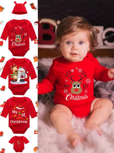 Christmas Bodysuit красный рождество лось ребенок ребенок новорожденных купальник длинный рукав одежда