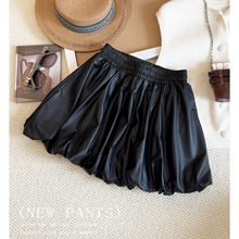 时尚pu皮裙花苞短裙女半身裙秋季新款百搭显瘦高腰A字裙蓬蓬裙子