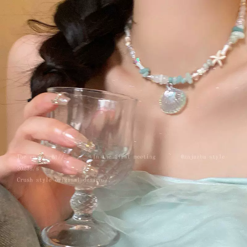 海边度假天然石贝壳项链女夏ins小众设计感配饰甜酷辣妹 风锁骨链