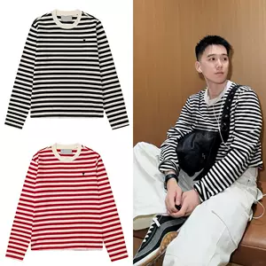 AM* เสื้อยืดแขนยาวทรงหลวม คอกลม ลายทาง สไตล์ชิลๆ ปักลายรูปหัวใจเล็ก คอลเลกชันใหม่ฤดูใบไม้ร่วง–ฤดูหนาว 2026 แบบชายหญิง นำเข้าจากต่างประเทศ