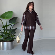 2025秋季欧美亚马逊跨境外贸新款女装宽松休闲舒适针织马甲三件套