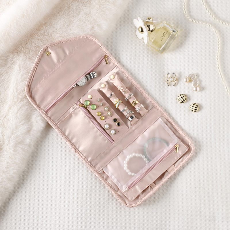 Nueva bolsa de almacenamiento de joyas para el hogar plegable de viaje portátil collar pendientes bolsa de almacenamiento bolsa de joyería de cuero de alto aspecto