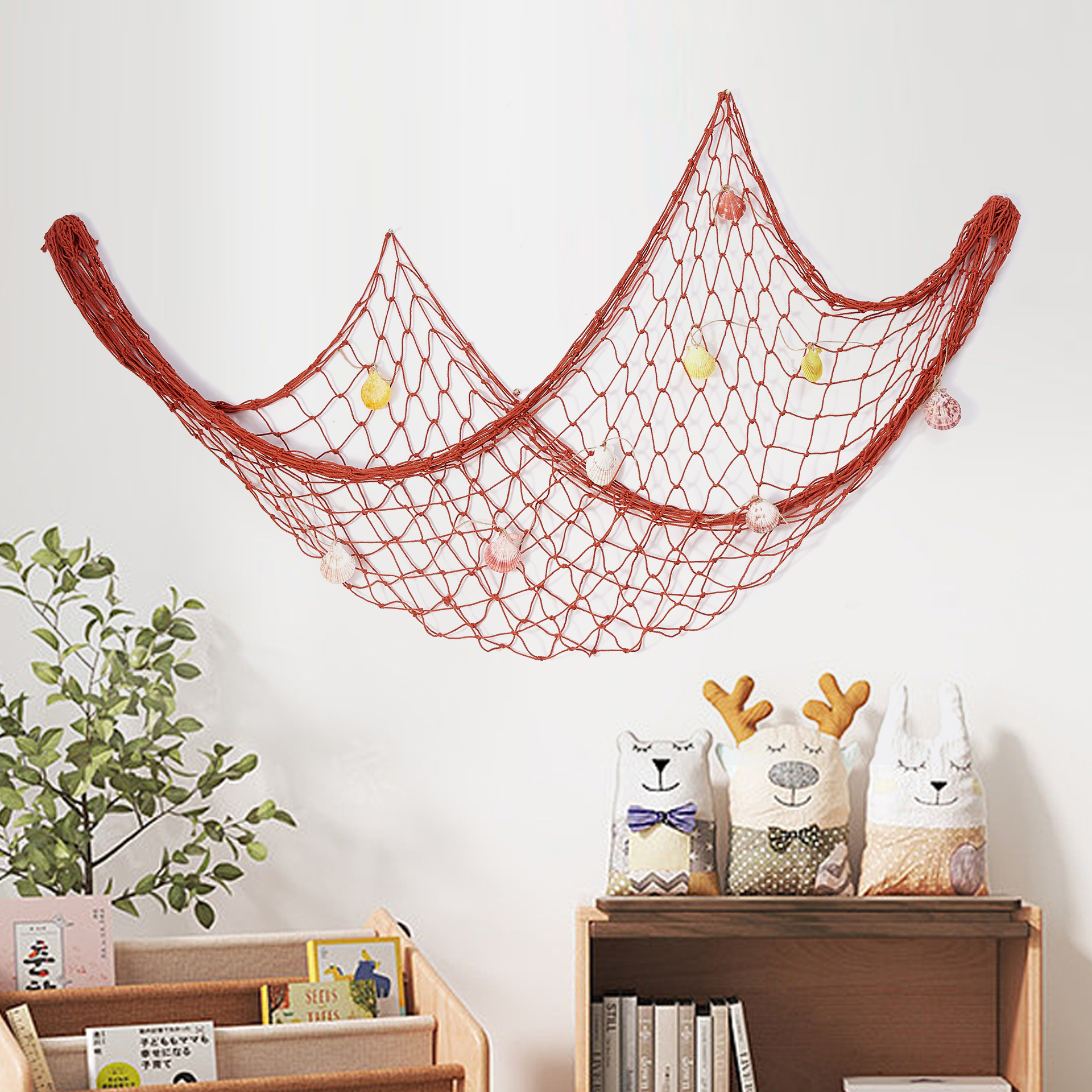 Mediterranean decorative fishing net, thick line cotton and linen rope shell net, kindergarten background wall creative photo decoration hanging net