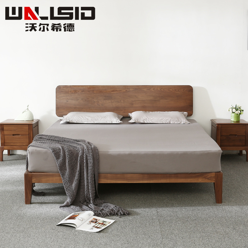 Bedroom wedding bed solid wood double bed 1.5 m 1.8 Nordic double bed factory North American black walnut solid wood bed