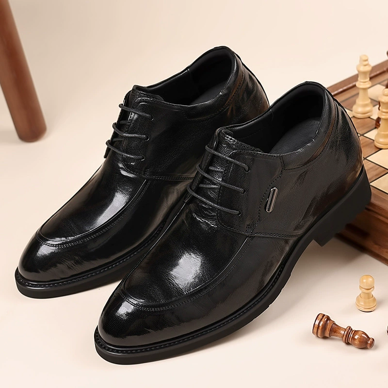 Новые весенние деловые кожаные туфли, увеличивающие рост, для мужчин, формальные мужские туфли из натуральной кожи в британском стиле с острым носком, черные туфли из мягкой овчины.