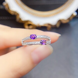 New Natural Amethyst Ring S925 Silver Inlaid Main 3*4mm Versatile Trendy Popular Women's Jewelry Wholesale