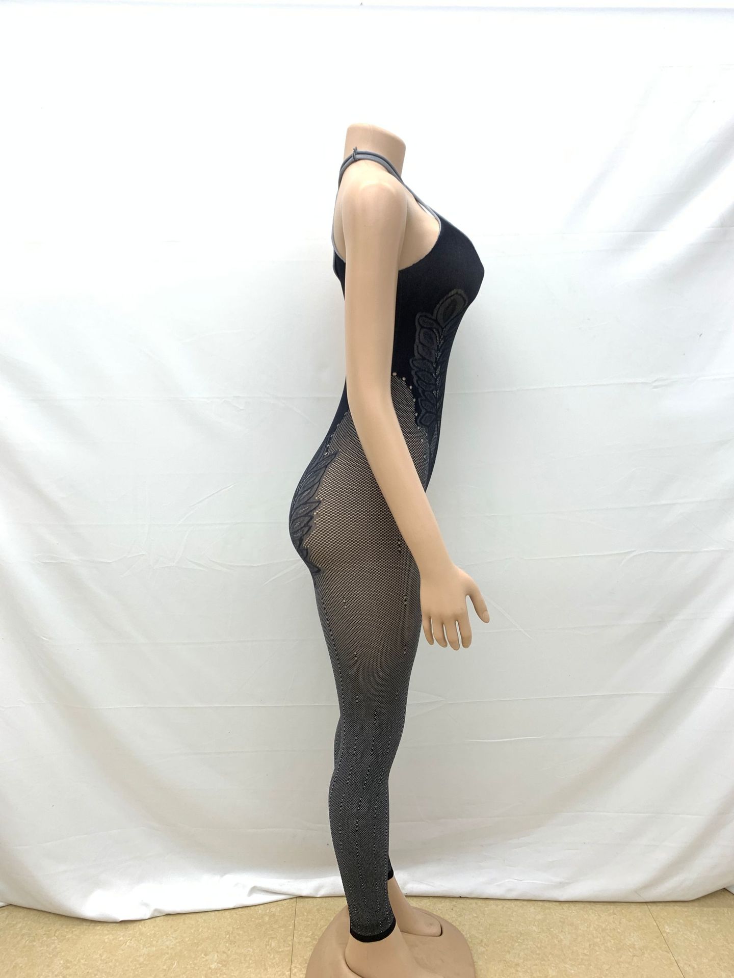 Solid Color Cross Halter Backless Slim Fit Sports Hollowed out One Piece Knitted One Piece Trousers