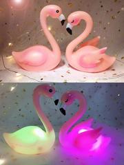 Elegant flamingo cake decoration, glowing swan couple, princess theme, Valentine's Day, wedding, baking, dessert accessories