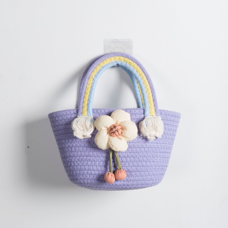 Bolsa de tejido artesanal arco iris, bolso de tejido de cuerda de algodón, bolso de tejido de flores pequeño, bolso de mano, bolso de mujer