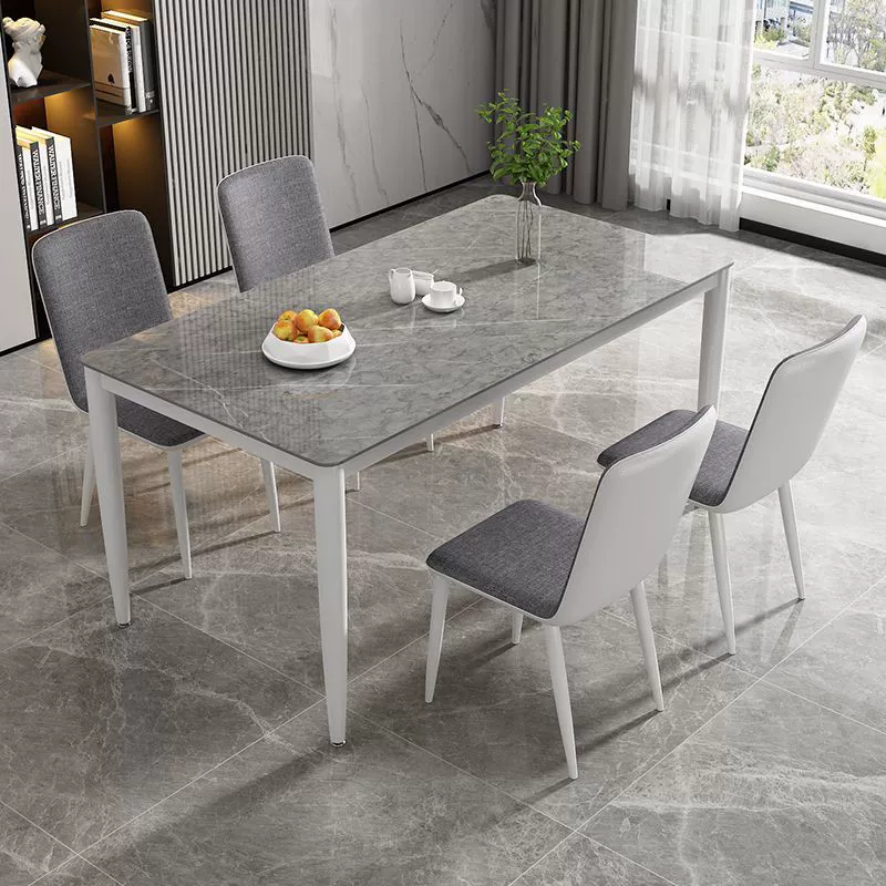 Обеденный стол, стулья и столовая комбинация Современный простой сливочный маленький прямоугольный домашний обеденный стол из закаленного стекла