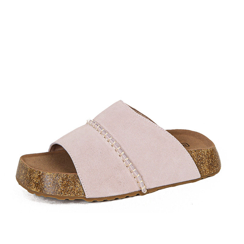 Dép sandal nữ quai ngang đế dày bằng gỗ bần, mũi vuông, đi ngoài trời — Màu khoai môn, Màu vàng gừng, Màu xám nhạt