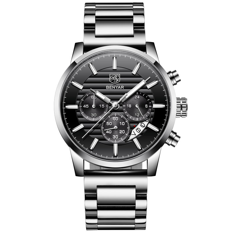 BENYAR Binya reloj de negocios de los hombres de cuarzo explosión transfronteriza de seis Pines de moda de cuero calendario multifunción Mesa 5104
