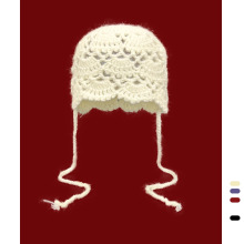 韩系ins手工钩花镂空针织帽透气复古包头帽凹造型系带时髦冷帽女