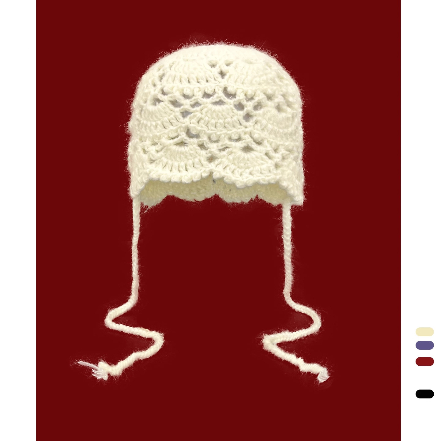 韩系ins手工钩花镂空针织帽透气复古包头帽凹造型系带时髦冷帽女