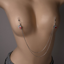 跨境性感人体流苏爱心乳链人体免穿刺乳环配饰 链条镶钻乳环chain