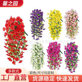 跨境5叉尤加利45目牵牛花绢花 人造喇叭花家居婚礼仿真花庭院壁挂